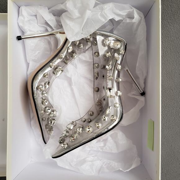 Good American Diamonds Forever Heel in Glass Size 5.5 GAME-WZ4 Silver Crystals - Picture 6 of 16